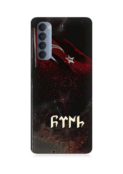 Oppo Reno 4 Pro Uyumlu Bayrak ve Göktürkçe Türk Desenli Silikon Kılıf