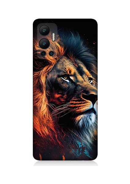 Infinix Hot 12 Uyumlu Siyah Fon Aslan Desenli Silikon Kılıf