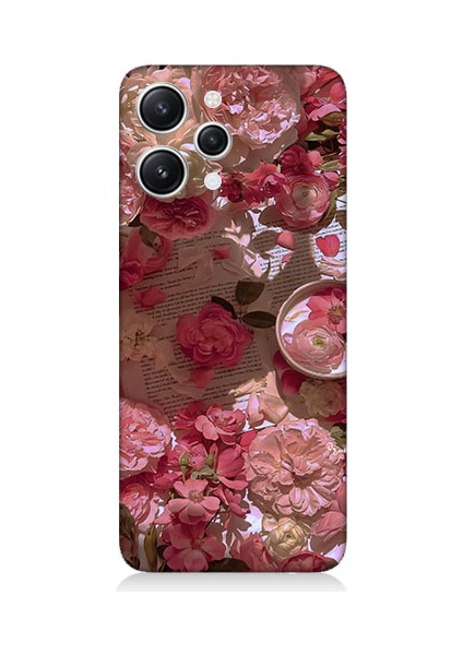 Xiaomi Redmi 12 Uyumlu Pembe Güller ve Kitap Desenli Silikon Kılıf
