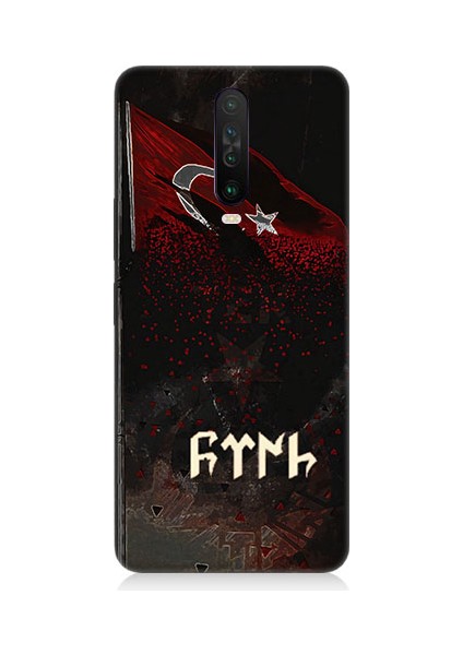 Xiaomi Redmi K30 Uyumlu Bayrak ve Göktürkçe Türk Desenli Silikon Kılıf
