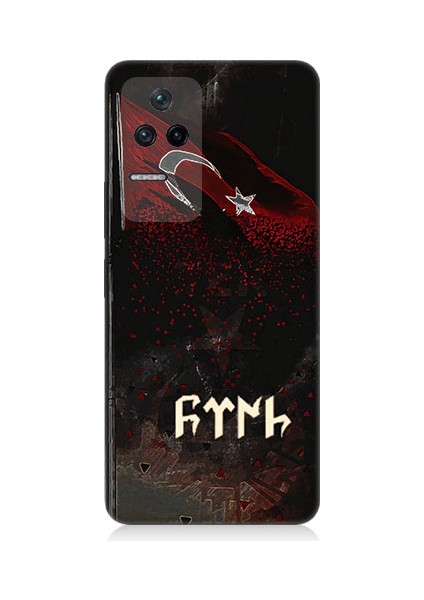 Xiaomi Poco F4 Uyumlu Bayrak ve Göktürkçe Türk Desenli Silikon Kılıf