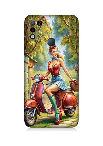 Infinix Hot 11 Play Uyumlu Güzel Kadın ve Vespa Motosiklet Desenli Silikon Kılıf
