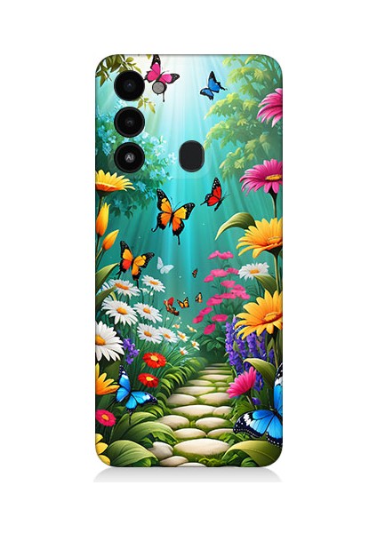 Tecno Spark 8c Uyumlu Çiçekler ve Kelebekler Desenli Silikon Kılıf