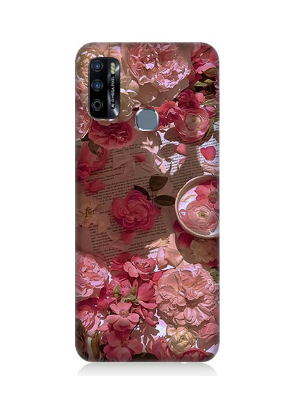 Infinix Hot 9 Uyumlu Pembe Güller ve Kitap Desenli Silikon Kılıf