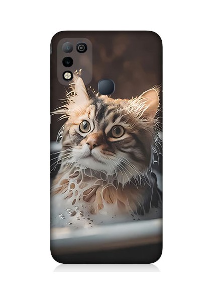 Infinix Hot 11 Play Uyumlu Banyo Yapan Kedi Desenli Silikon Kılıf