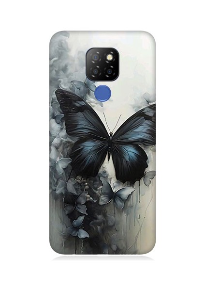 General Mobile GM20 Uyumlu Siyah Dumanlı Kelebek Desenli Silikon Kılıf