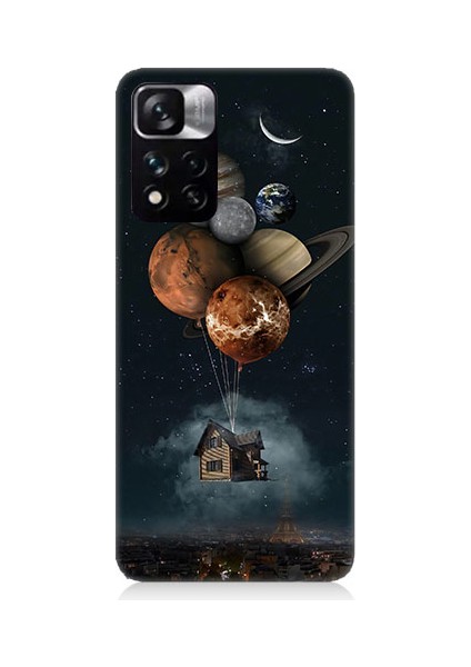Xiaomi Redmi Note 11 Pro Uyumlu Uçan Ev ve Gezegenler Desenli Silikon Kılıf