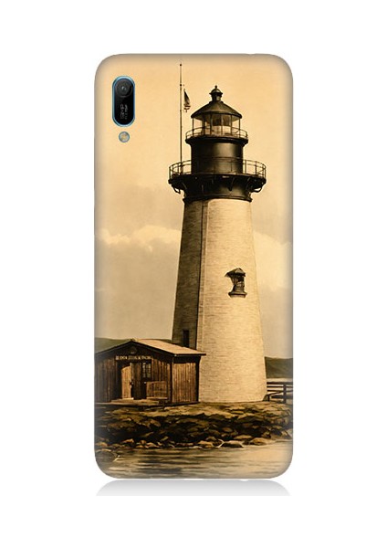 Huawei Y6 2019 Uyumlu Beyaz Deniz Feneri Desenli Silikon Kılıf