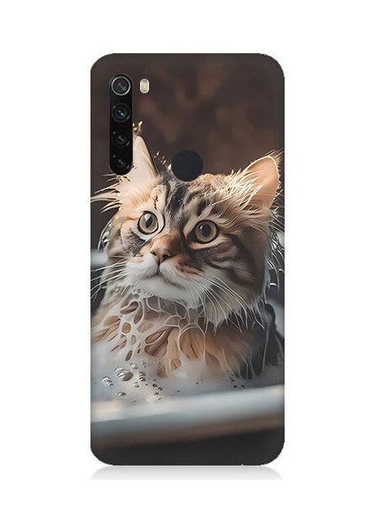 Xiaomi Redmi Note 8 Uyumlu Banyo Yapan Kedi Desenli Silikon Kılıf