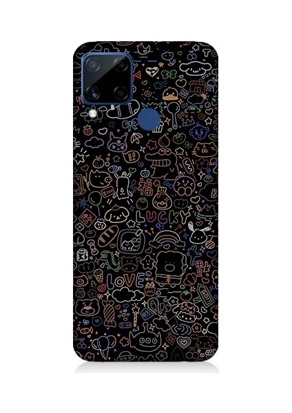 Realme C15 Uyumlu 8 Bit Sevimli Karakterler Desenli Silikon Kılıf