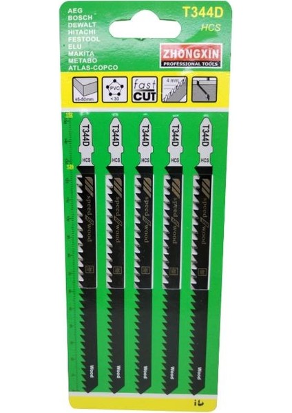 Zhongxin Dekupaj Testere Ağzı Uzun T344D Ahşap 5'li