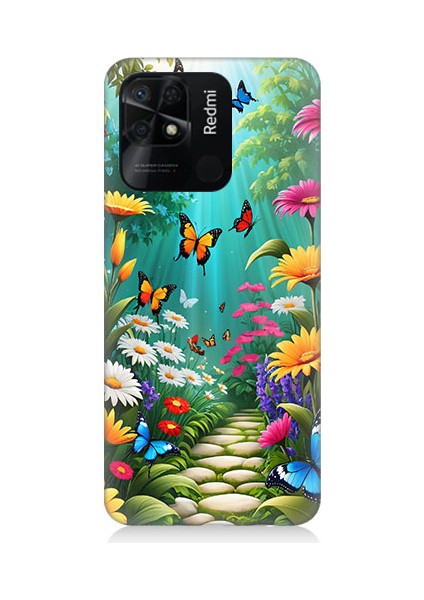 Xiaomi Redmi 10C Uyumlu Çiçekler ve Kelebekler Desenli Silikon Kılıf