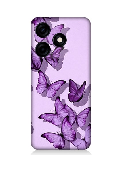Tecno Spark 10C Uyumlu Mor Kelebekler Desenli Silikon Kılıf