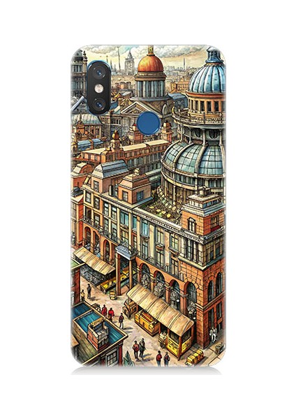 Xiaomi Mi 8 Uyumlu Karikatür Tarihi Binalar Desenli Silikon Kılıf