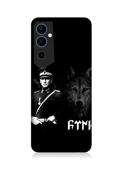 Tecno Pova Neo 2 Uyumlu Mustafa Kemal Atatürk ve Kurt Desenli Silikon Kılıf