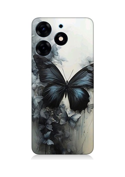 Tecno Spark 10 Pro Uyumlu Siyah Dumanlı Kelebek Desenli Silikon Kılıf