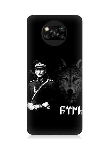 Xiaomi Poco X3 Uyumlu Mustafa Kemal Atatürk ve Kurt Desenli Silikon Kılıf