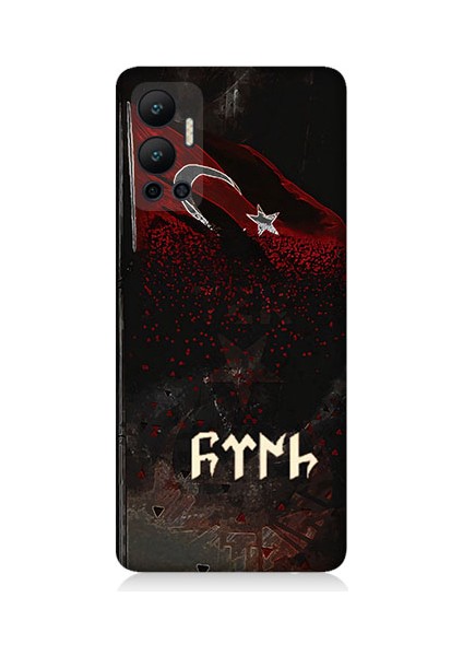Infinix Hot 12 Uyumlu Bayrak ve Göktürkçe Türk Desenli Silikon Kılıf