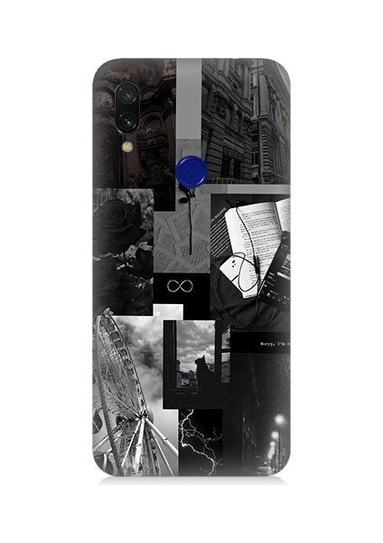 Xiaomi Redmi Note 7 Uyumlu Siyah Beyaz Sonsuzluk ve Anılar Desenli Silikon Kılıf