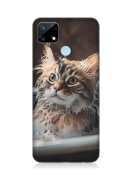 Realme C17 Uyumlu Banyo Yapan Kedi Desenli Silikon Kılıf