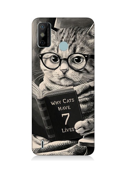 Tecno Spark 6 Go Uyumlu Kitap Okuyan Kedi Desenli Silikon Kılıf