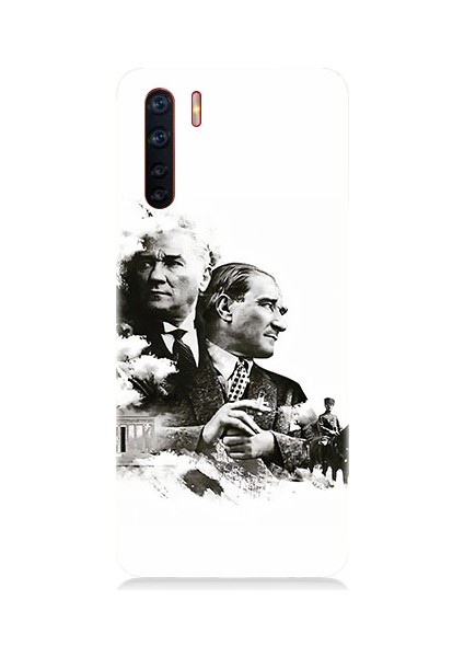 Oppo Reno 3 Uyumlu Siyah Beyaz Mustafa Kemal Atatürk Desenli Silikon Kılıf