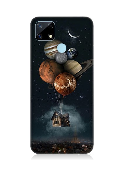 Realme 12 Uyumlu Uçan Ev ve Gezegenler Desenli Silikon Kılıf