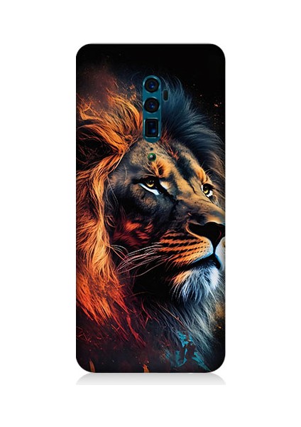 Oppo Reno 10X Zoom Uyumlu Siyah Fon Aslan Desenli Silikon Kılıf