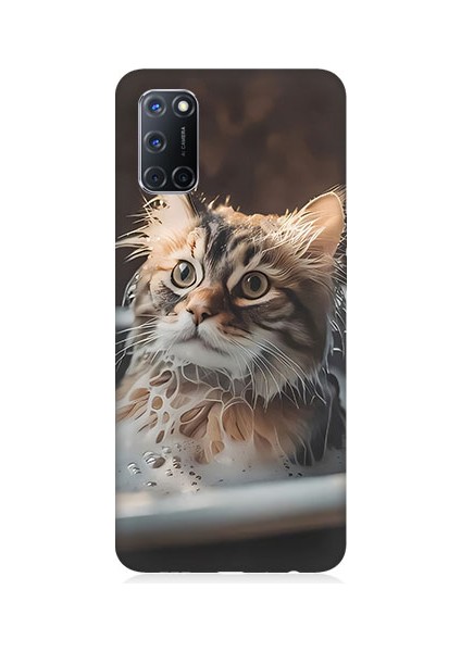 Oppo A72 Uyumlu Banyo Yapan Kedi Desenli Silikon Kılıf