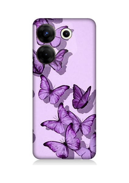 Tecno Camon 20 Pro 4g Uyumlu Mor Kelebekler Desenli Silikon Kılıf