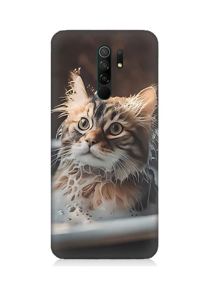 Xiaomi Redmi 9 Uyumlu Banyo Yapan Kedi Desenli Silikon Kılıf