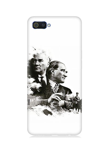 Realme C2 Uyumlu Siyah Beyaz Mustafa Kemal Atatürk Desenli Silikon Kılıf