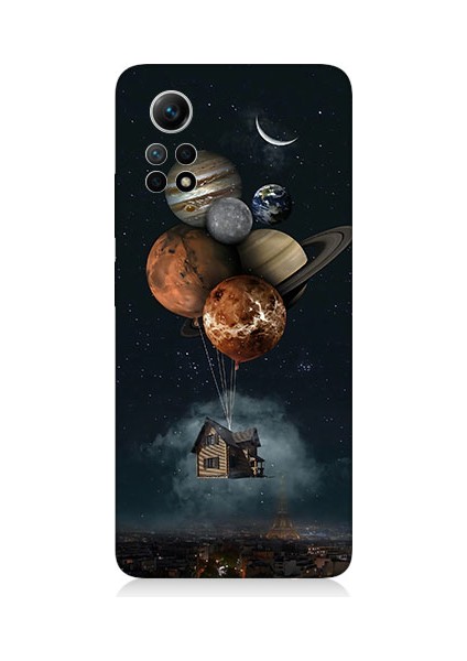 Xiaomi Redmi Note 12 Pro 4g Uyumlu Gezegenler ve Uçan Ev Desenli Silikon Kılıf