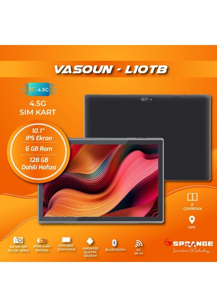 VASOUN-L10TB 10,1" IPS Ekran 6gb 128GB Dahili Hafıza 4,5g Sim Kart Pc Tablet