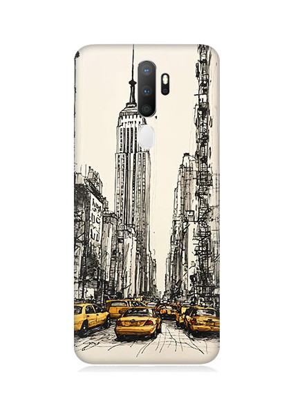 Oppo A9 2020 Uyumlu New York ve Taksiler Desenli Silikon Kılıf