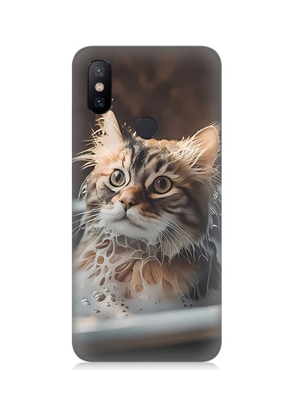 Xiaomi Mi A2 Uyumlu Banyo Yapan Kedi Desenli Silikon Kılıf