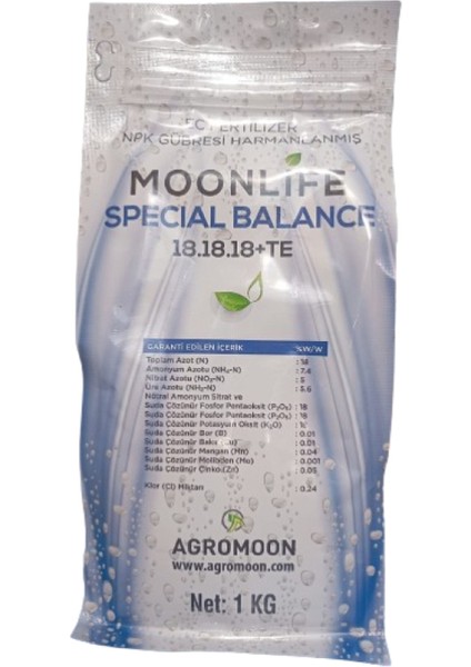 Moonlife Special Balance. Dengeli Büyüme. Güçlü Sağlıklı Yeşil Aksam 18.18.18 Te 1 kg