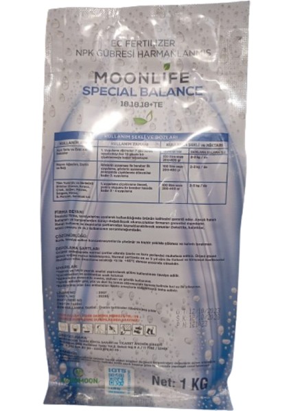 Moonlife Special Balance. Dengeli Büyüme. Güçlü Sağlıklı Yeşil Aksam 18.18.18 Te 1 kg