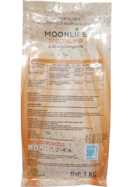 Moonlife Premium Köklenme , Döl Tutum, Çiçeklendirme Destekçisi Npk Gübre 6-35-10 2,5 Mg Te