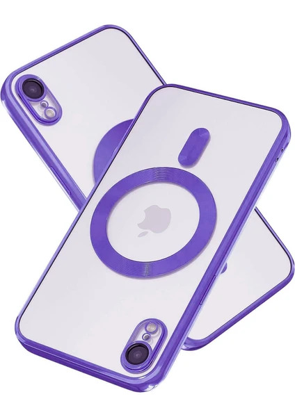 Case World Caseworld Apple iPhone Xr Mag Safe Özellikli Lens Korumalı Logo Gösteren Şeffaf Luxury Silikon Kılıf - Mor