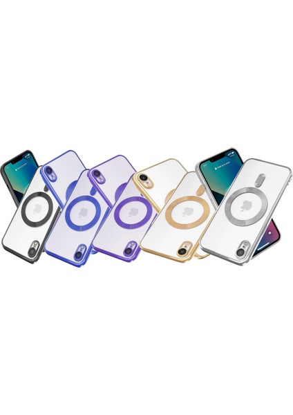 Case World Caseworld Apple iPhone Xr Mag Safe Özellikli Lens Korumalı Logo Gösteren Şeffaf Luxury Silikon Kılıf - Mor