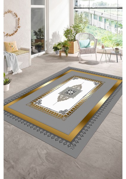 Dijital Baskılı Kaymaz Yıkanabilir Çerçeveli Yolluk Mutfak Salon Halısı, N-Çerçeveli-23-Gold, fiyatları