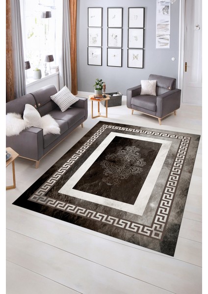 Dijital Baskılı Kaymaz Yıkanabilir Çerçeveli Yolluk Mutfak Salon Halısı, N-Çerçeveli-02-Vizon,