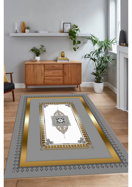 Dijital Baskılı Kaymaz Yıkanabilir Çerçeveli Yolluk Mutfak Salon Halısı, N-Çerçeveli-23-Gold, fırsatları