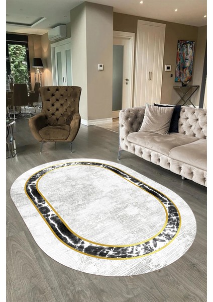 Dijital Kaymaz Yıkanabilir Çerçeveli Oval Yolluk Mutfak Salon Halısı, N-O-Çerçeveli-18-Krem, modelleri