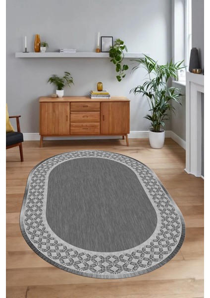 Dijital Kaymaz Yıkanabilir Çerçeveli Oval Yolluk Mutfak Salon Halısı, N-O-Çerçeveli-29-Gri, fırsatları