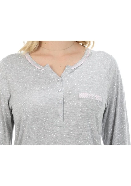 Bambu, Uzun Kol,düğmeli Yaka Kadın Pijama Takımı Gri modelleri