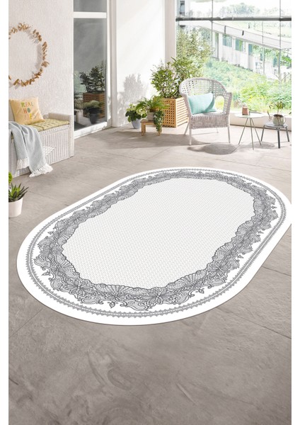 Dijital Kaymaz Yıkanabilir Çerçeveli Oval Yolluk Mutfak Salon Halısı, N-O-Çerçeveli-34-Gri, fiyatları