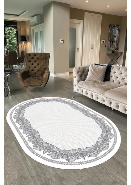 Dijital Kaymaz Yıkanabilir Çerçeveli Oval Yolluk Mutfak Salon Halısı, N-O-Çerçeveli-34-Gri, modelleri