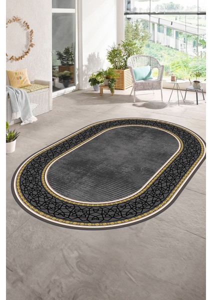 Dijital Kaymaz Yıkanabilir Çerçeveli Oval Yolluk Mutfak Salon Halısı, N-O-Çerçeveli-35-Gri, fiyatları
